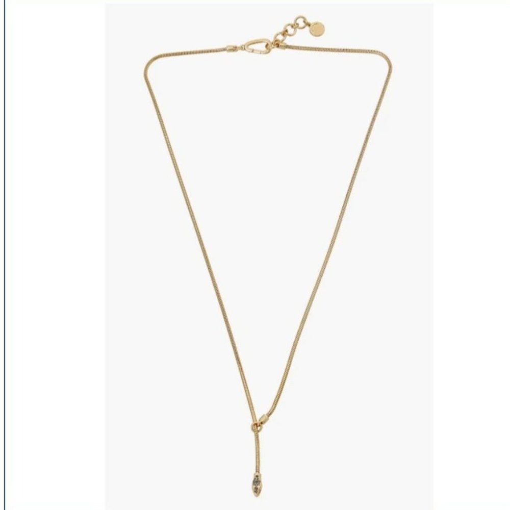 All Saints Necklace Gold Plated Pave Snake Head Lariat Pendant Slide - Picture 4 of 12